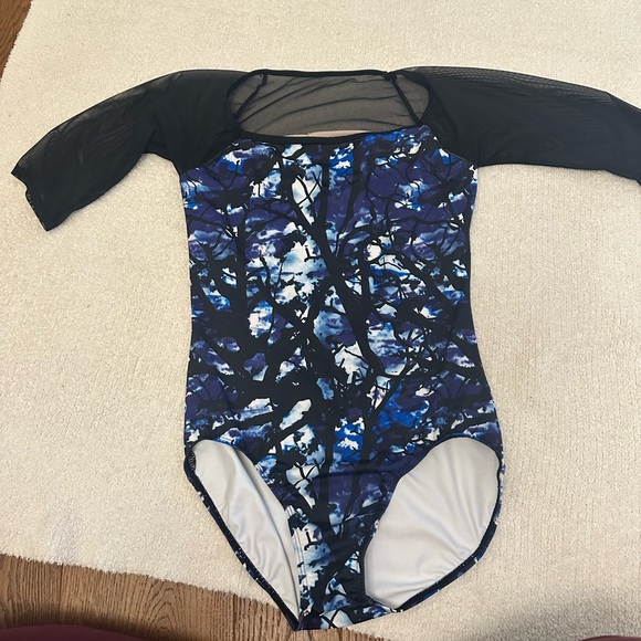 Balera Blue and Black Mesh Sleeve Leotard - Picture 1 of 3